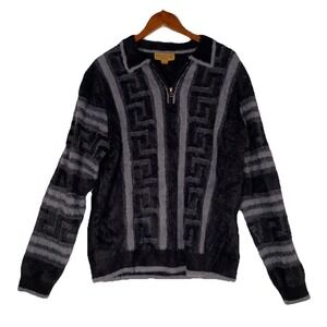Prestige Sweater Men's XL 1/4 Zip Black/ Gray Multi Color  Soft  Wool Blend‎